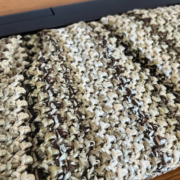 MMS Design Studios Woven Clutch in Neutral Colors with a Wooden Style Handle - Picture 2 of 5
